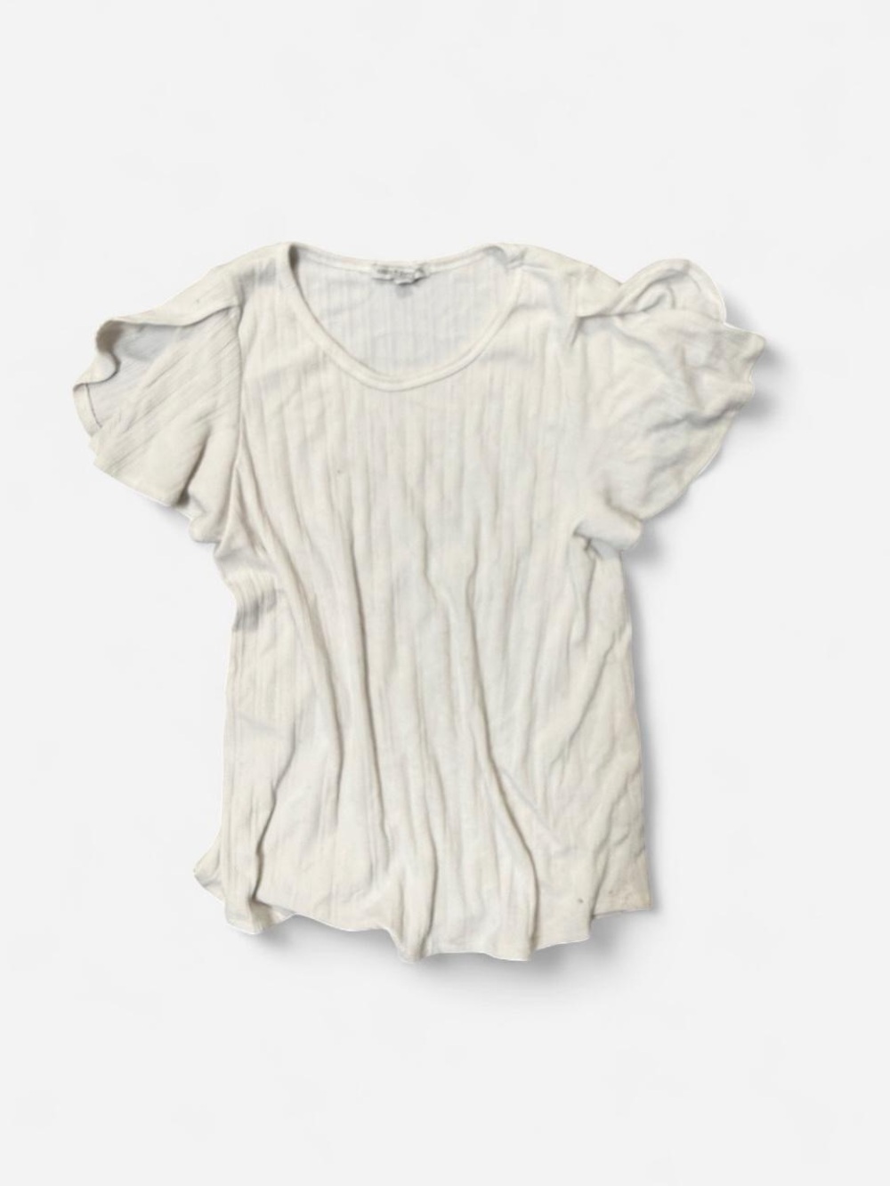Green Envelope White Ribbed Flutter Sleeve Tee